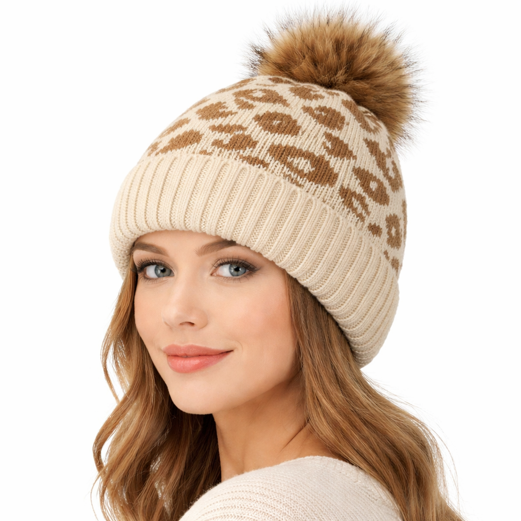 Einlagige Damenstrickmütze mit Bommel - Zireon