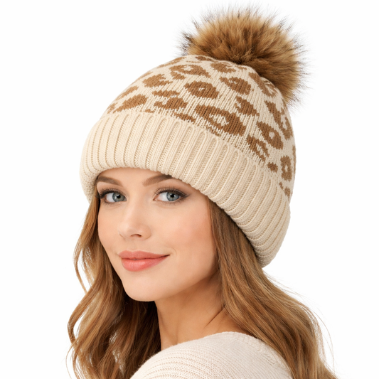 Einlagige Damenstrickmütze mit Bommel - Zireon