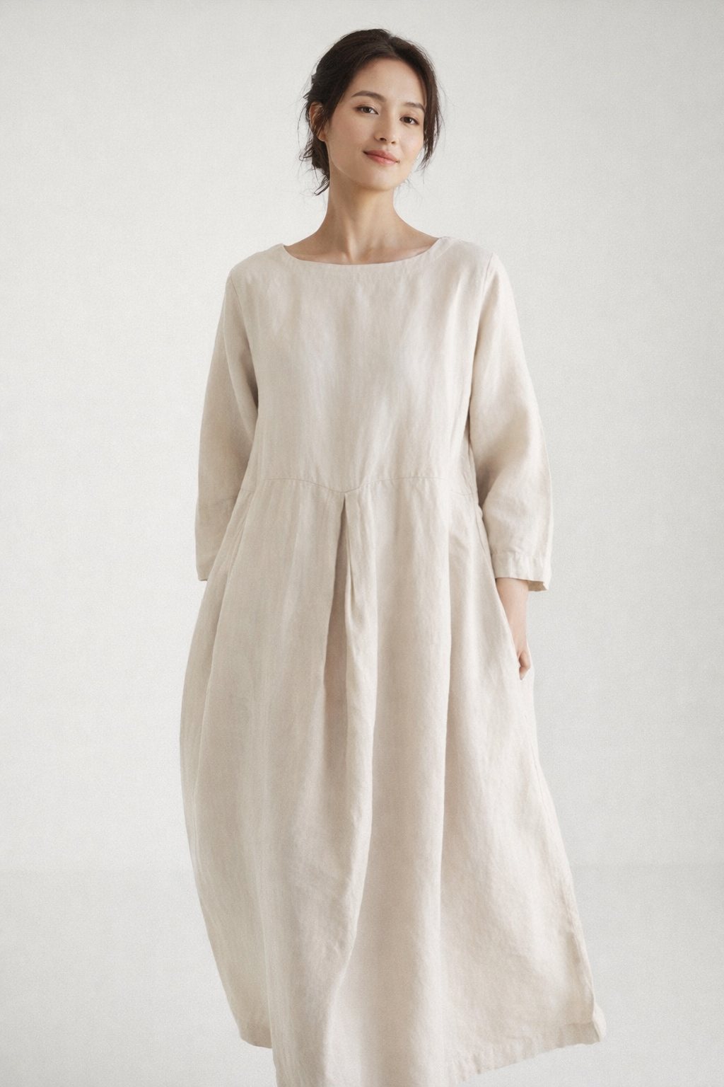 Damen Leinenkleid locker atmungsaktiv Midi - Elisa