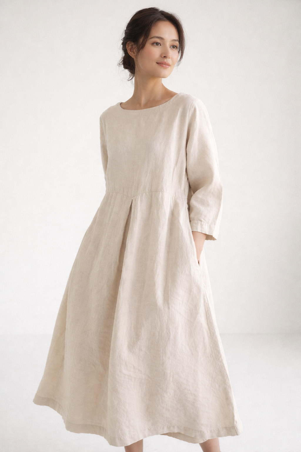 Damen Leinenkleid locker atmungsaktiv Midi - Elisa