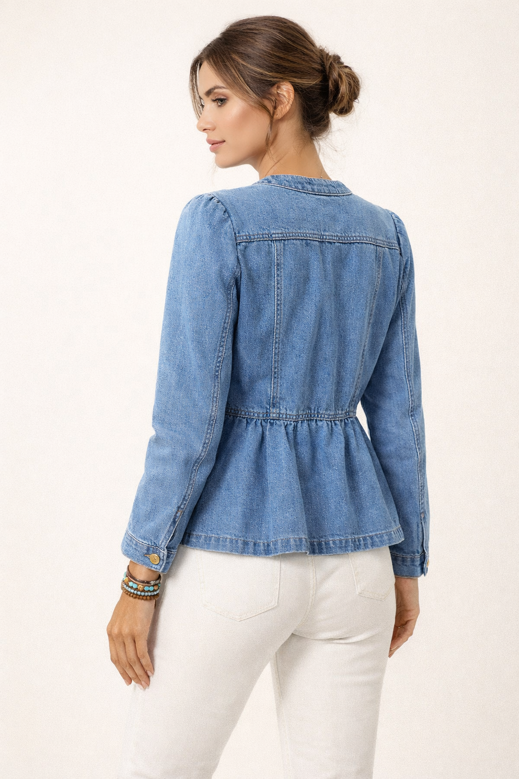 Damen Jeansjacke mit Rüschen an der Taille - Liora