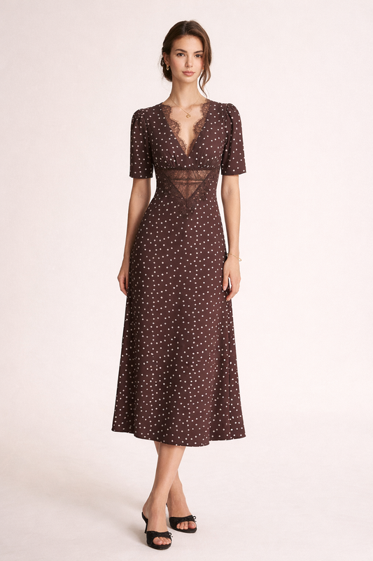 Robe midi à pois décolleté en V - Mechthild