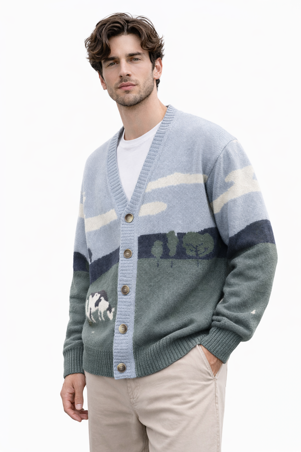 Herrenstrickjacke mit Knopfverschluss und grafischem Muster - Thomas
