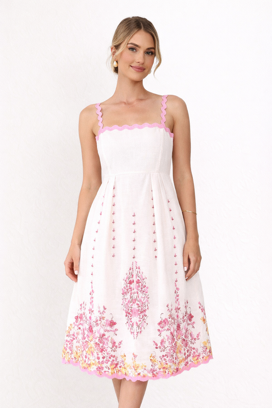 Robe midi imprimée à fines bretelles pour femmes - Natalia