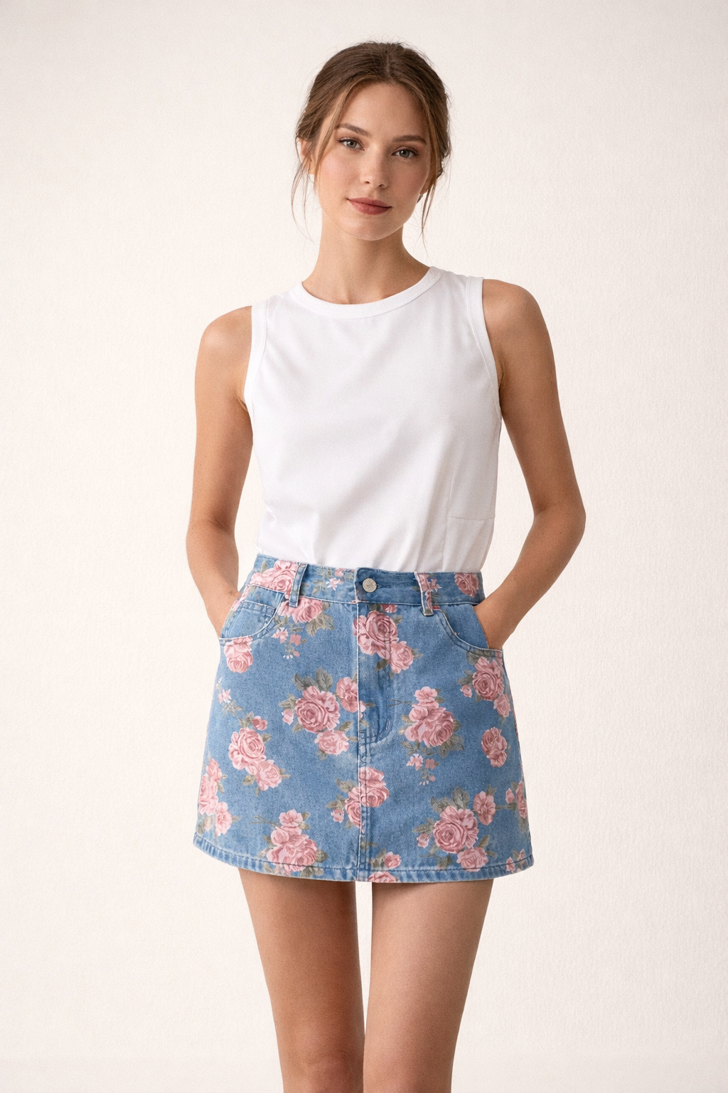 Damen Jeansrock mit Blumendruck und geradem Schnitt - Letty