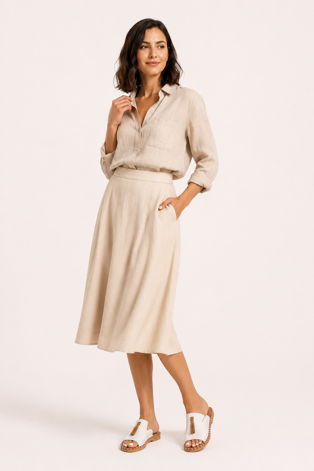 Flache Damensandalen mit Muster und Quasten – Meike