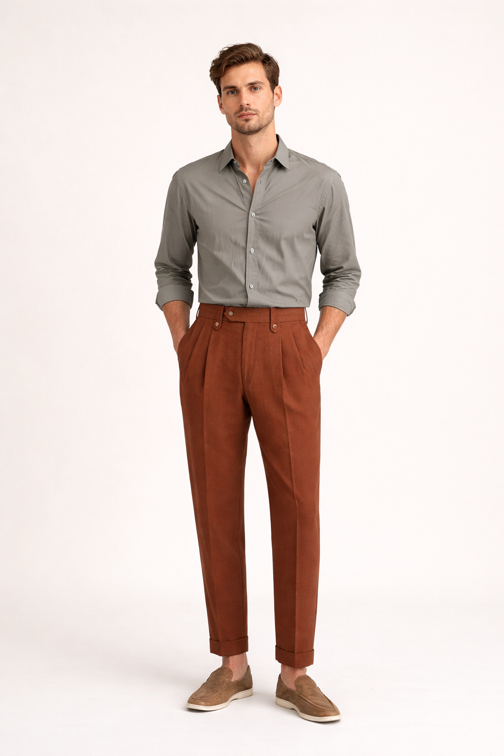 Gerade Herrenhose mit Abnähern und hoher Taille - Adrien