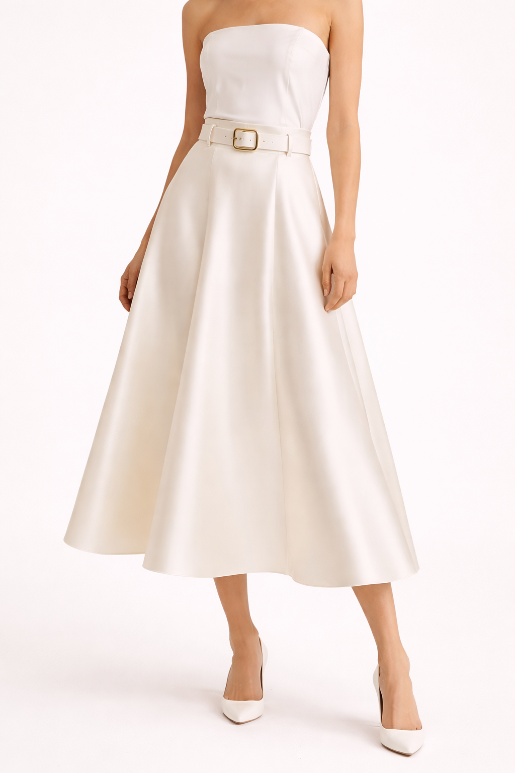Damen Satin Midirock elegant hohe Taille - Estelle