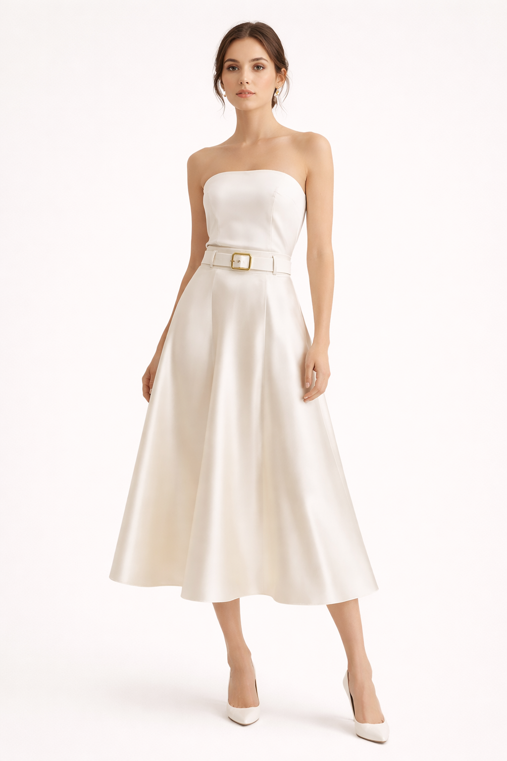 Damen Satin Midirock elegant hohe Taille - Estelle