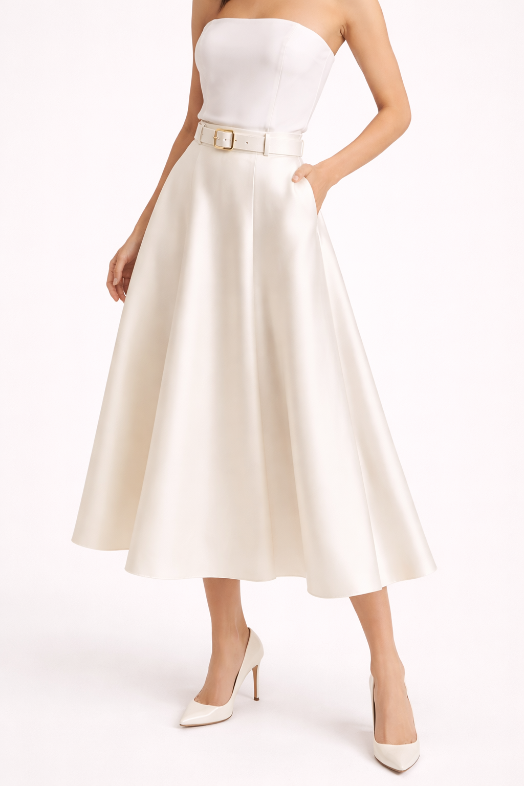 Damen Satin Midirock elegant hohe Taille - Estelle