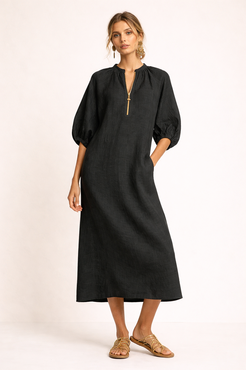 Lässiges kurzärmeliges langes Kleid für Frauen mit lockerer Passform - Lauren
