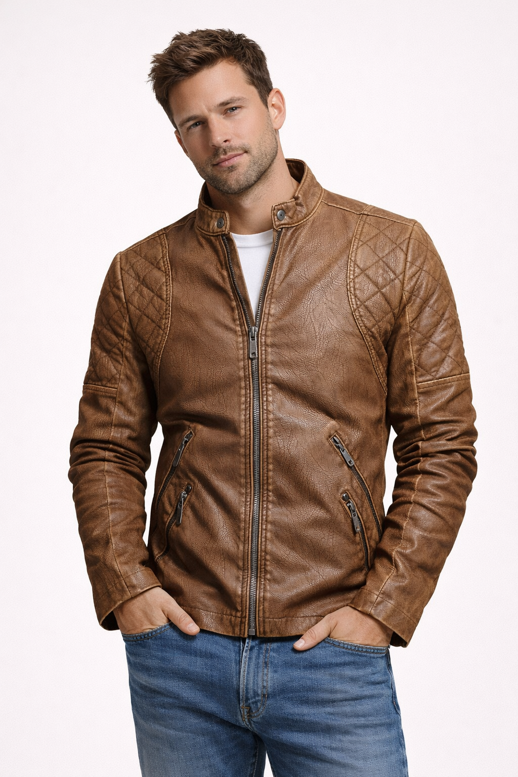 Herren Bikerjacke mit Reißverschluss - Bravik