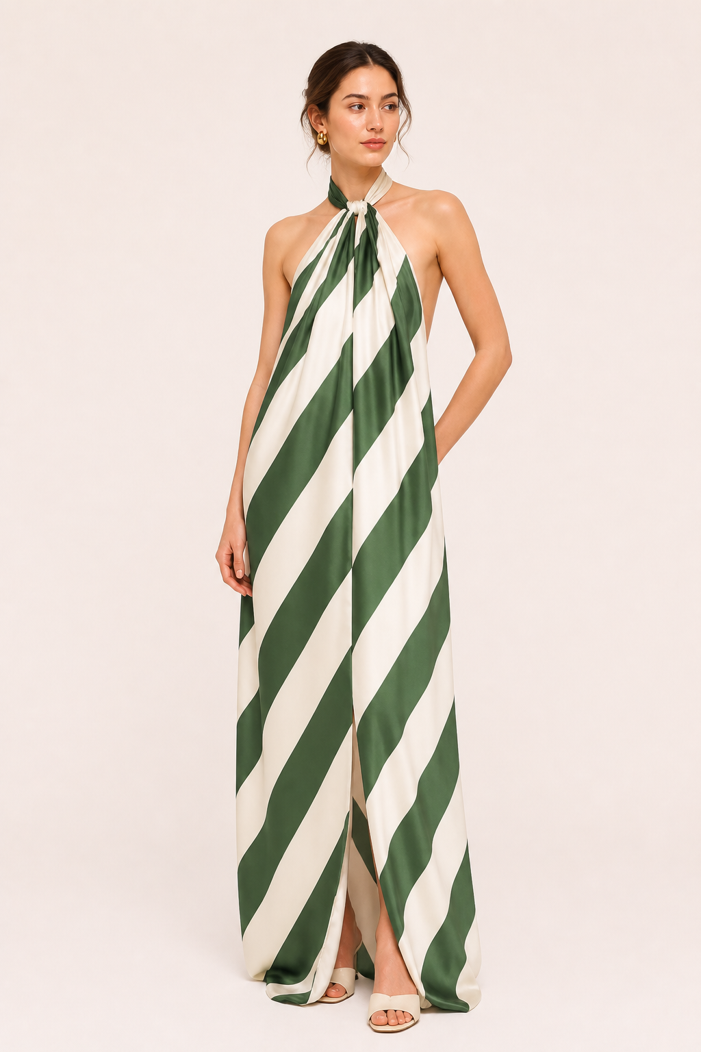Langes Damen-Trägerkleid mit Streifenmuster - Luciana