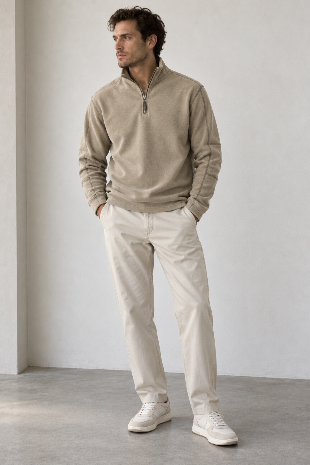 Herren-Sweatshirt mit Stehkragen und halbem Reißverschluss – Calder