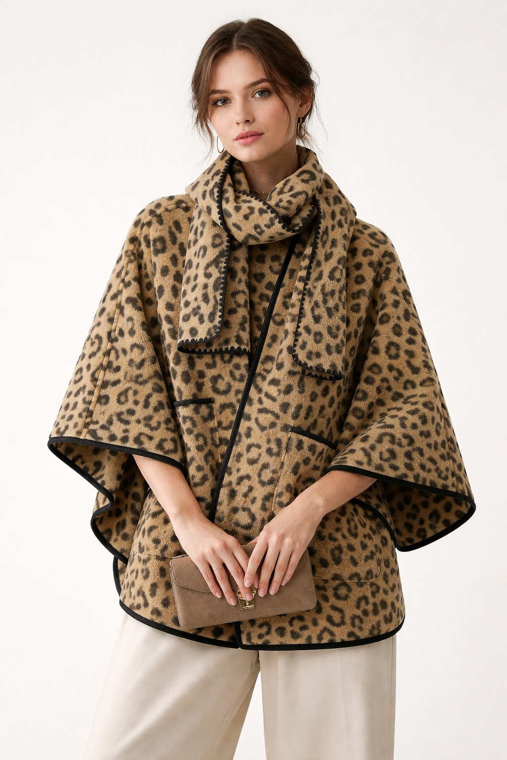 Gemusterter Mantel mit Poncho - Helena