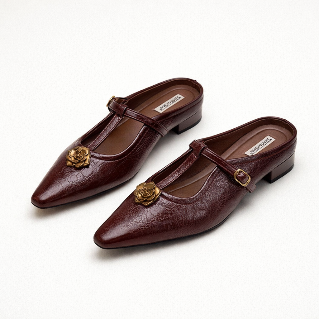 Damen Mary Jane Schuhe elegant spitze Zehe Gold Detail - Floriane