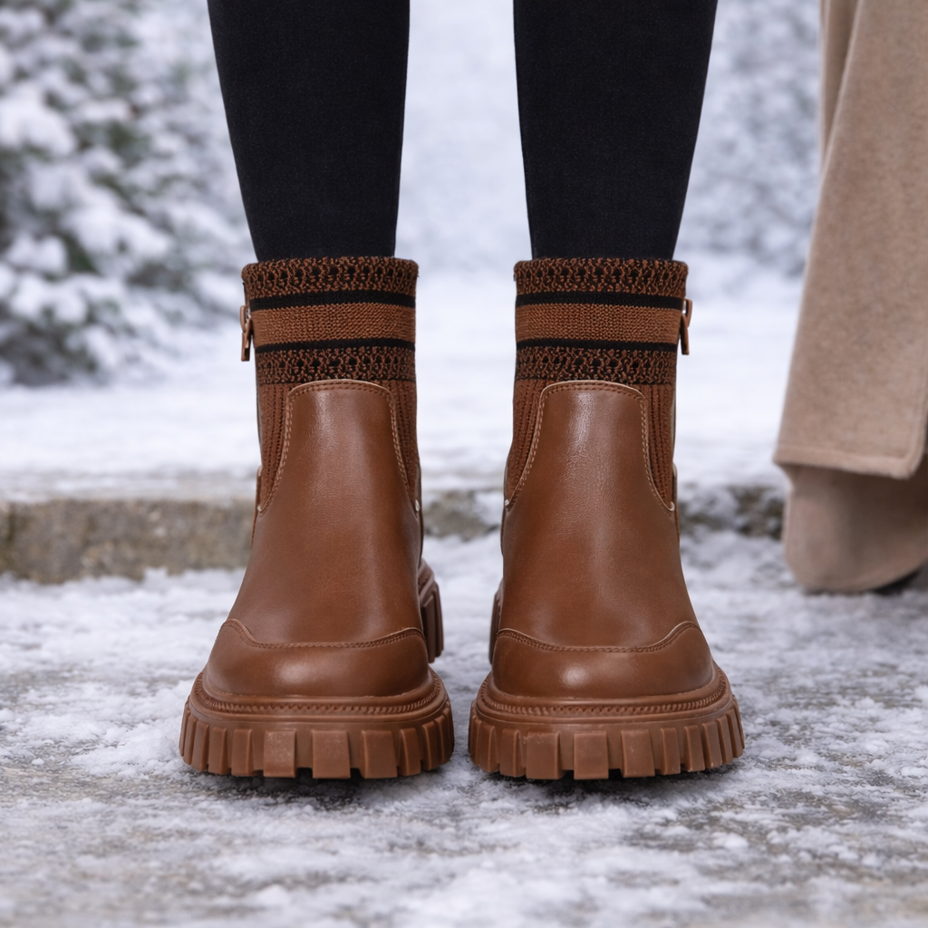 Gestrickte Strumpfstiefel mit dicken Sohlen für Frauen - Narevi