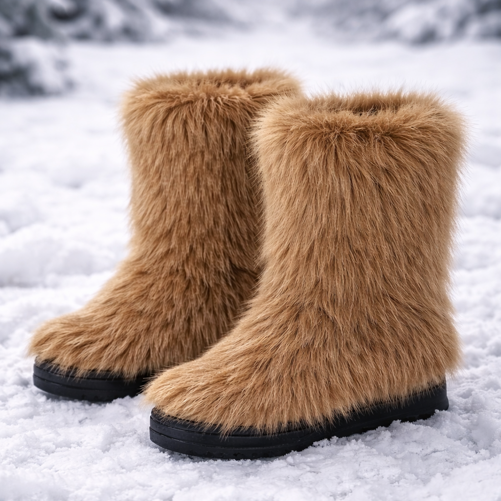 Damen-Winterstiefel mit plüschigem Schaft und bequemem Keil - Kavira