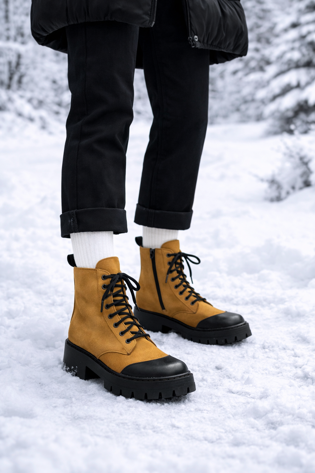 Wadenhohe Lederstiefel mit flacher Sohle - Wendy