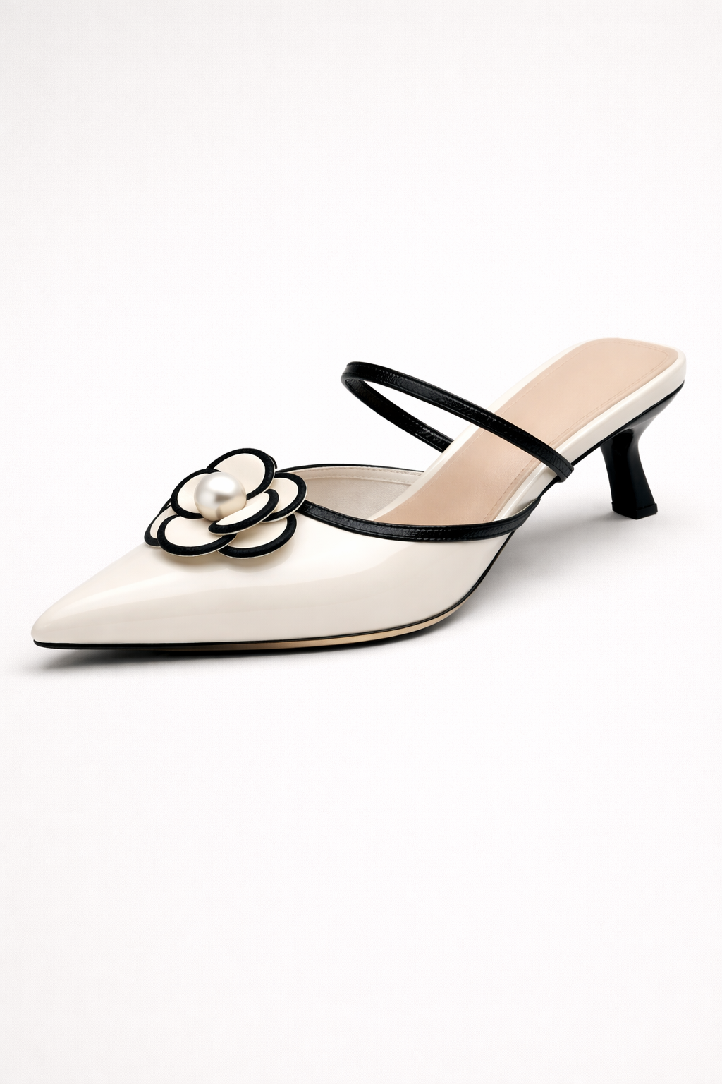 Damen Slingback-Schuh mit niedrigem Absatz und applizierter Blume - Vivienne