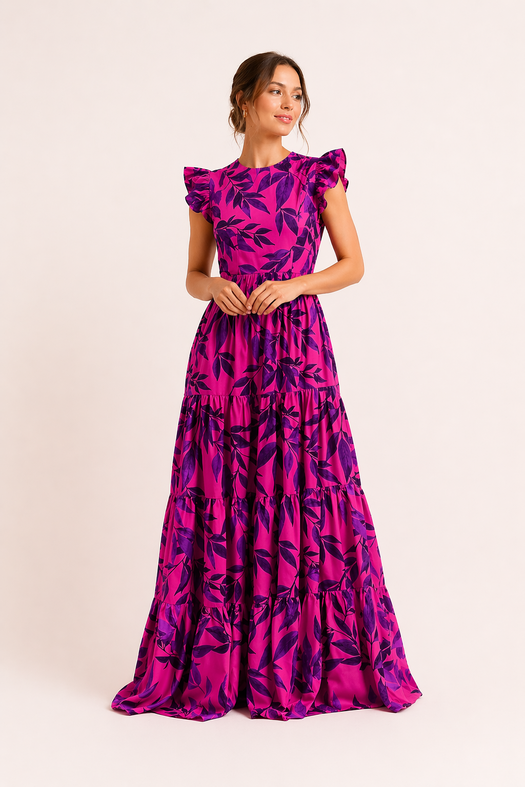 Floral langes Kleid kurze Ärmel Sommer Frau - Camila