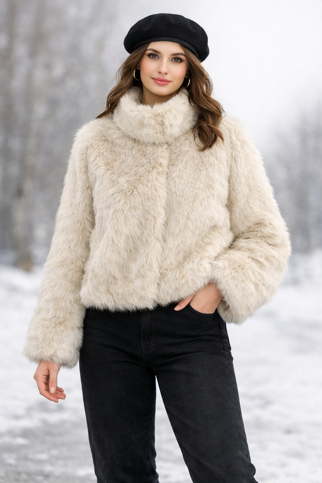 Damenmantel mit Pelzeffekt kurze Wintersilhouette - Dagny