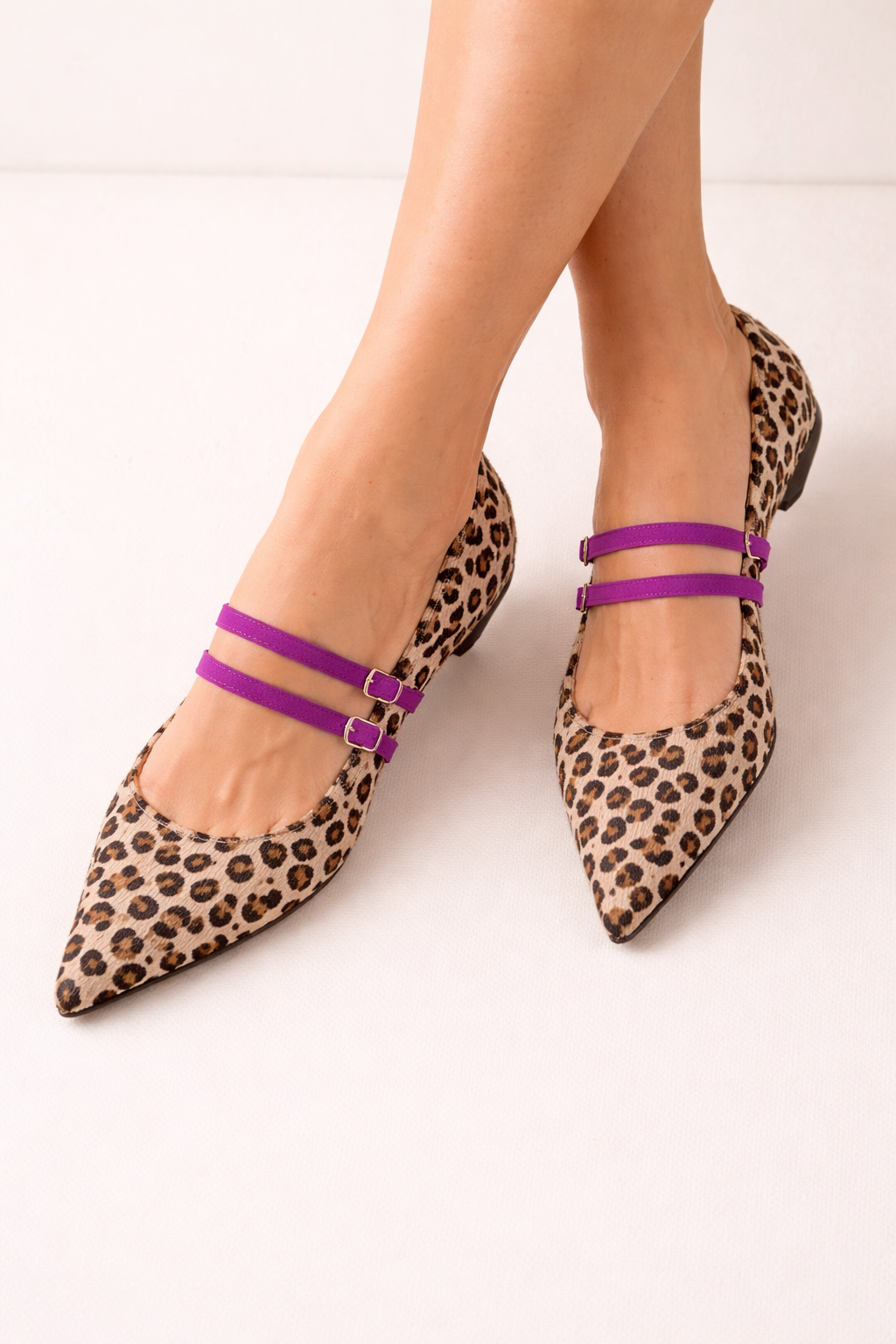 Ballerinas Damen Ballerina flach mit Leopardenmuster Riemen - Rivena