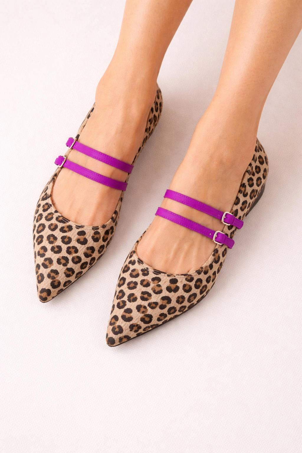Ballerinas Damen Ballerina flach mit Leopardenmuster Riemen - Rivena