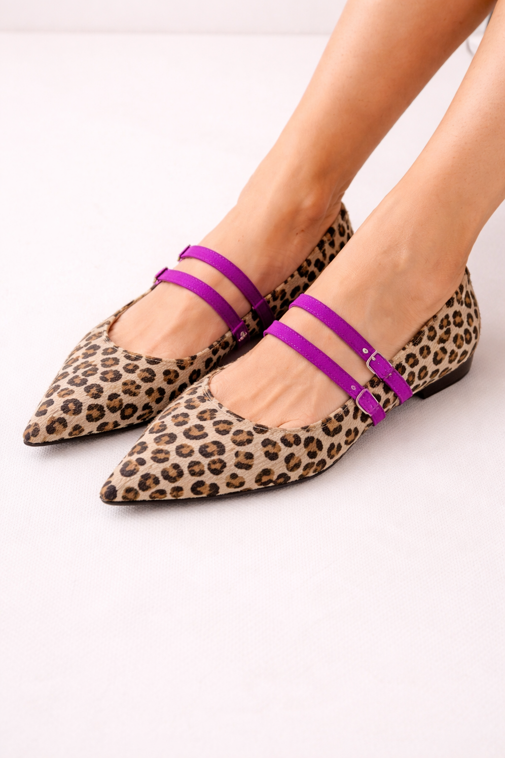 Ballerinas Damen Ballerina flach mit Leopardenmuster Riemen - Rivena
