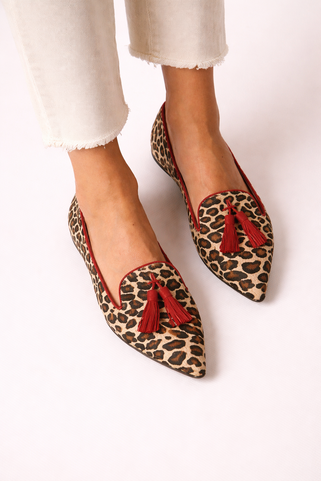 Damen Slipper feine Zehe Quasten Leopardenmuster - Xirela