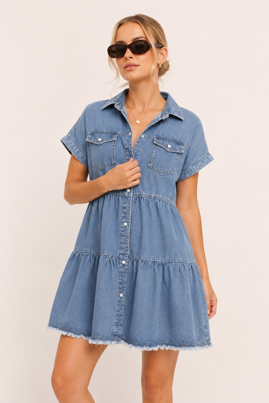 Kurzes Jeanskleid mit kurzen Ärmeln für Frauen - Heike