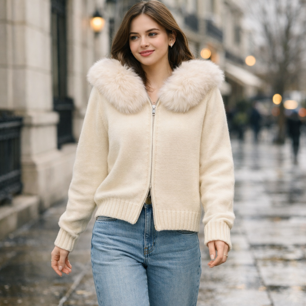 Damenstrickjacke mit integrierter Kapuze - Greta
