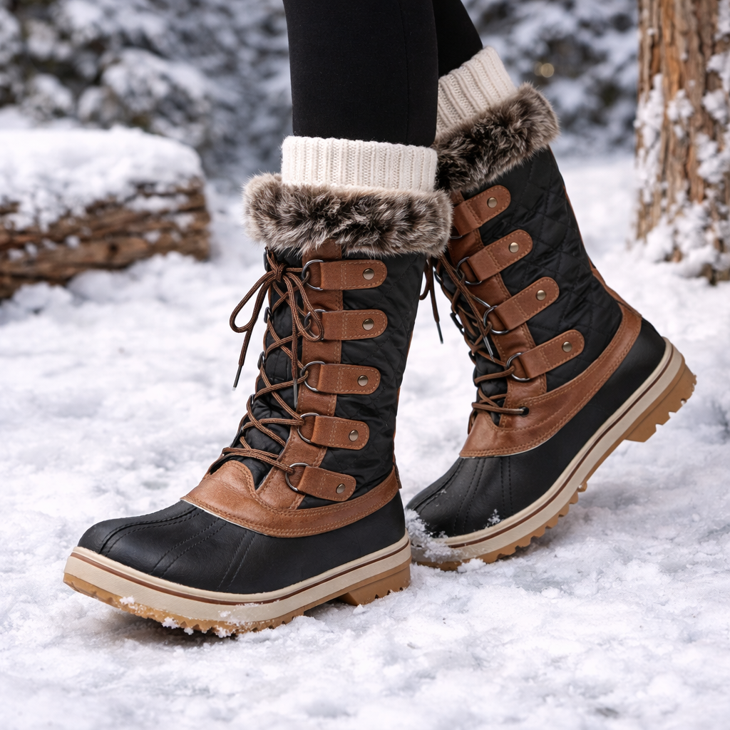Flache Damenstiefel mit hohem Schaft und Schnürverschluss - Aelira