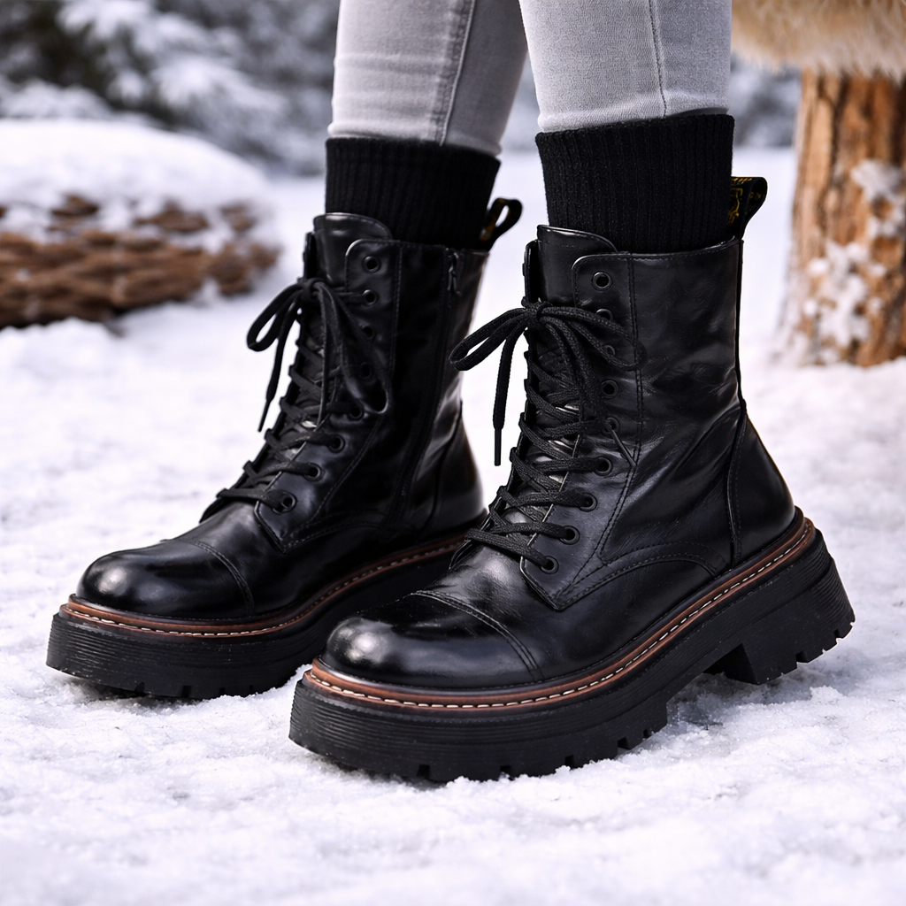 Kurze Damenstiefel mit fester Sohle und seitlichem Reißverschluss - Elviora