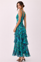 Langes Chiffonkleid mit V-Ausschnitt für Frauen - Domenica