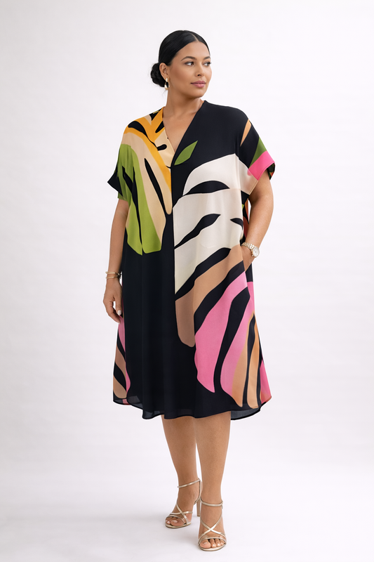 Robe midi à imprimé feuilles abstraites pour femmes - Roos
