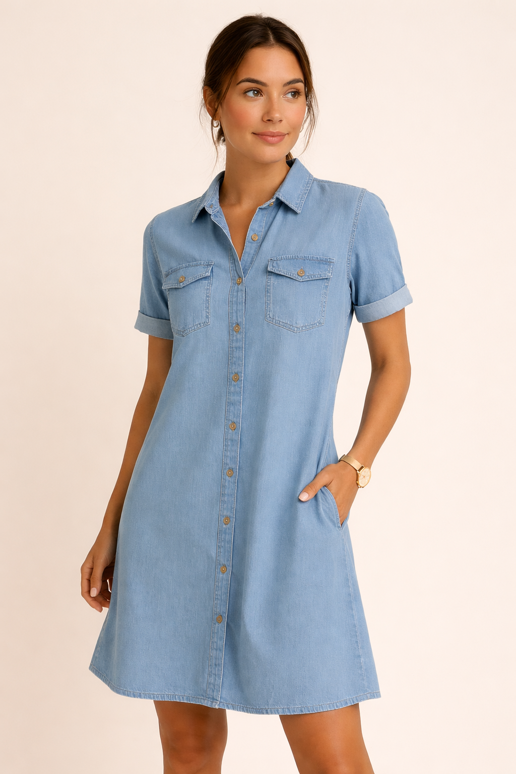 Bequemes Hemdblusenkleid aus Denim für Damen - Claire