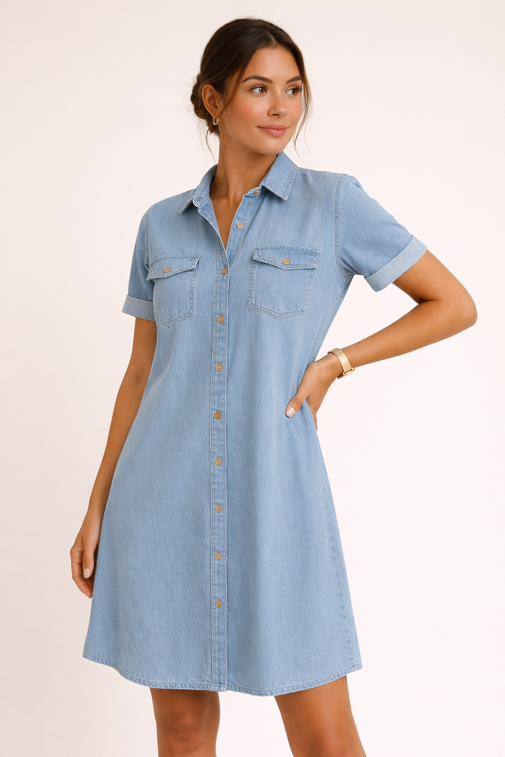 Bequemes Hemdblusenkleid aus Denim für Damen - Claire