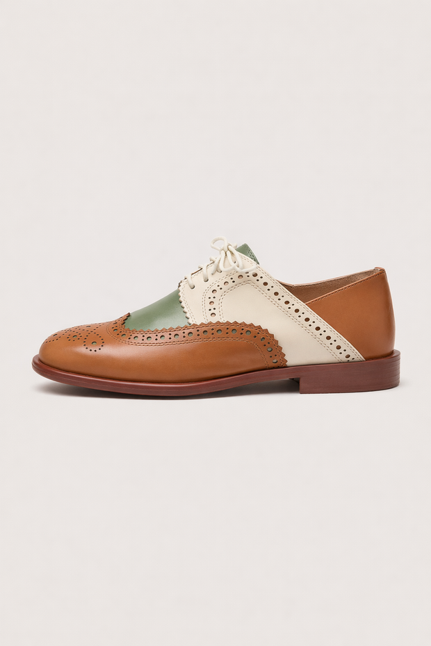 Zweifarbige Damen Oxford Schuhe mit niedrigem Absatz - Milany