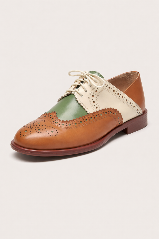 Zweifarbige Damen Oxford Schuhe mit niedrigem Absatz - Milany