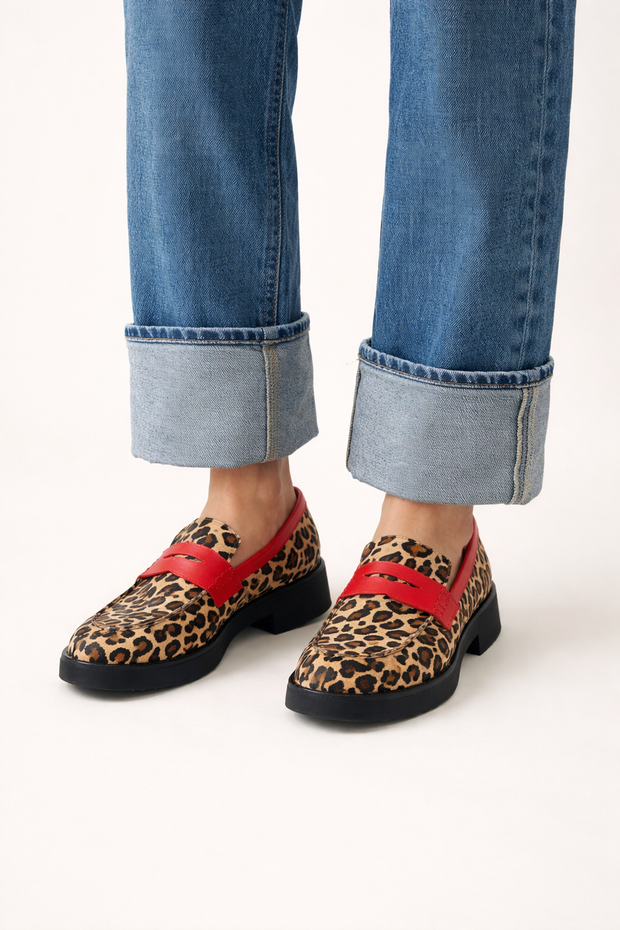 Mocassins pour femmes à plateforme avec bande supérieure en imprimé animal - Sireva