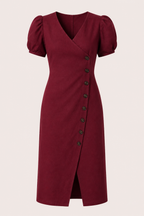 Midi-Kleid für Damen mit V-Ausschnitt und Knöpfen – Gisela