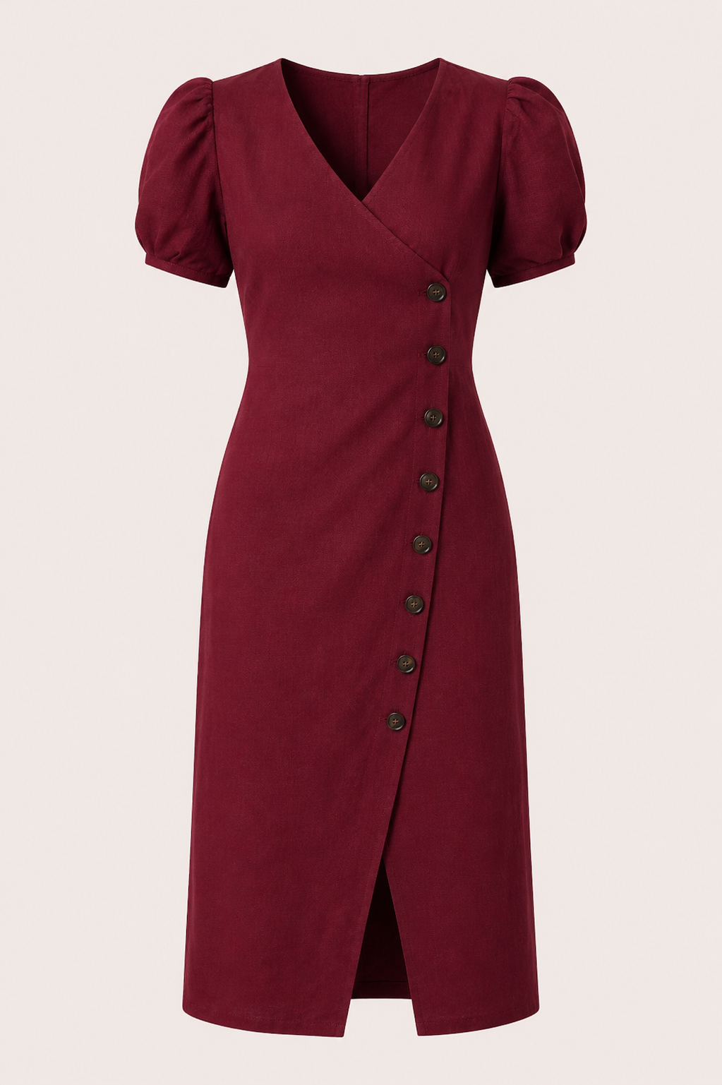 Midi-Kleid für Damen mit V-Ausschnitt und Knöpfen – Gisela
