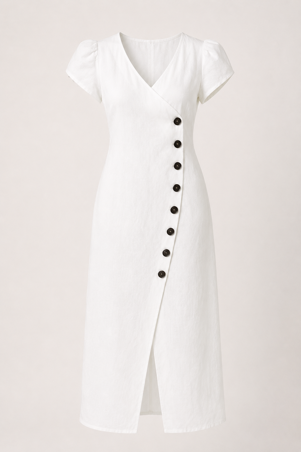 Midi-Kleid für Damen mit V-Ausschnitt und Knöpfen – Gisela