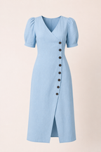 Midi-Kleid für Damen mit V-Ausschnitt und Knöpfen – Gisela