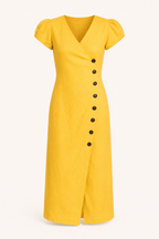 Midi-Kleid für Damen mit V-Ausschnitt und Knöpfen – Gisela