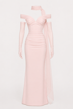 Langes Abendkleid für Damen mit Bardot-Ausschnitt und Schal – Fanny