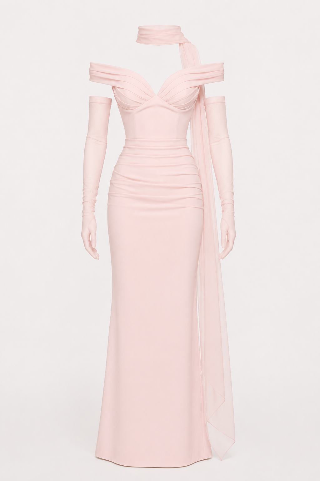 Langes Abendkleid für Damen mit Bardot-Ausschnitt und Schal – Fanny