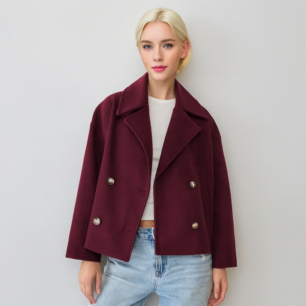 Kurze Damen-Wolljacke mit doppelreihigen Knöpfen - Heidi