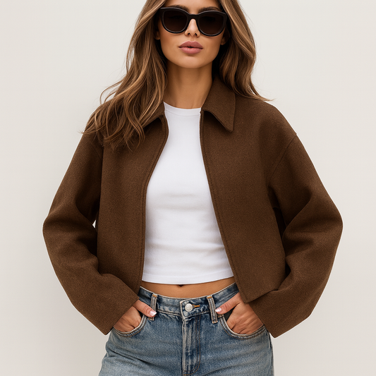Veste courte en laine avec fermeture éclair pour femmes - Sonia